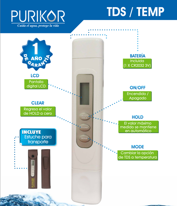 Medidor de solidos disueltos totales electrónico PURIKOR