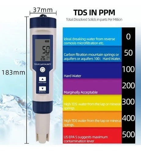 Medidor 5en1 Prueba Ph/ec/tds/temperatura/salinidad Digital