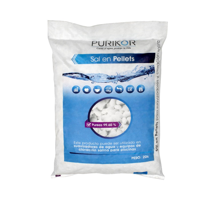 SAL EN PELLETS CON PUREZA DE 99.6% - 99.8% BOLSA DE 20 KG - PURIKOR