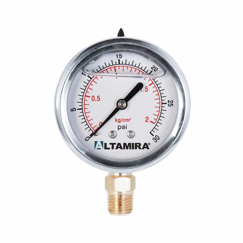 Manómetro De Glicerina 2.5" de 30, 60 y 100 Psi conexión de base De 1/4