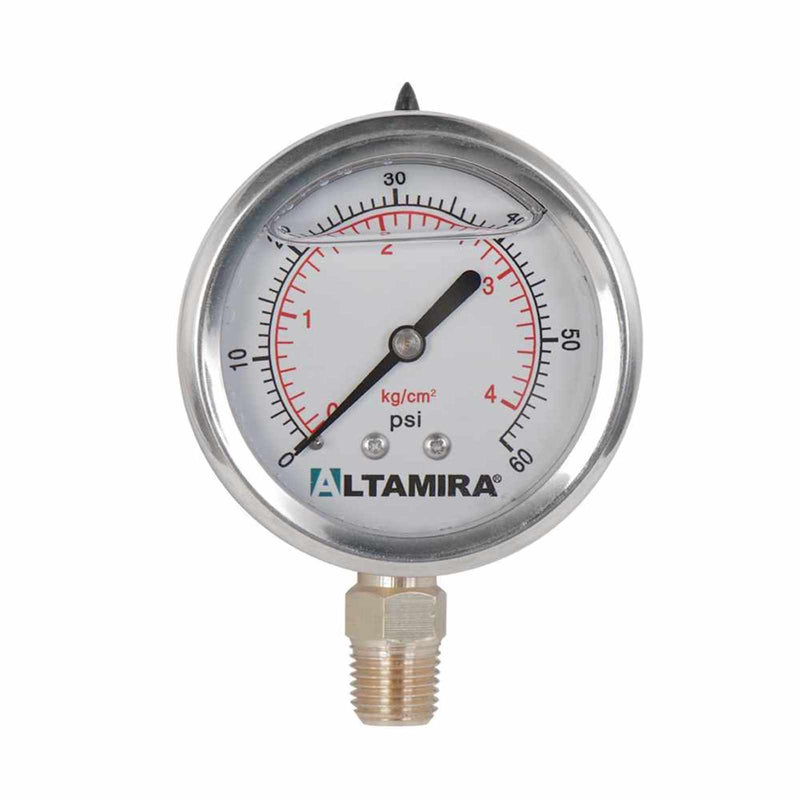 Manómetro De Glicerina 2.5" de 30, 60 y 100 Psi conexión de base De 1/4