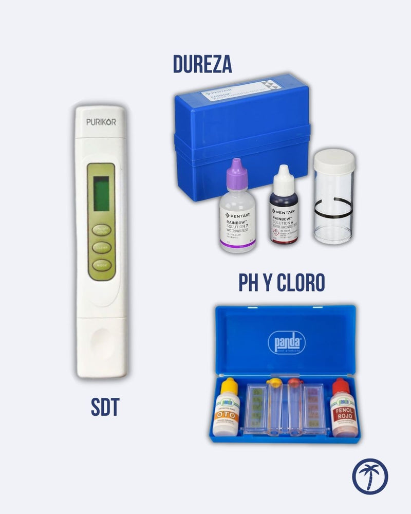 Kit de medición de agua con medidor TDS, kit de dureza y analizador de pH y cloro para purificadoras