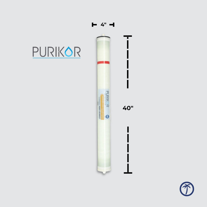 Membrana de ósmosis inversa PURIKOR 4x40  (2,600 GPD) 150 y 225 psi