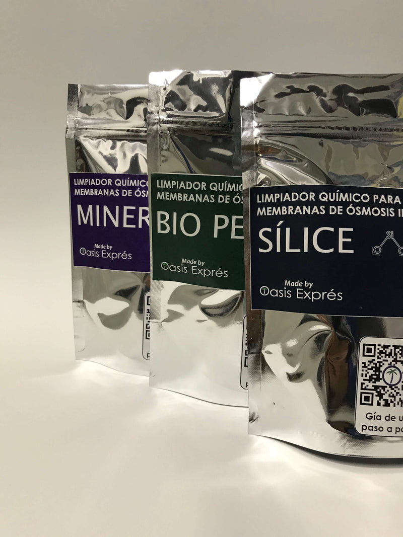 Kit de químicos para lavado de membrana de ósmosis inversa 250g c/u (Sílice, biopelículas y minerales)